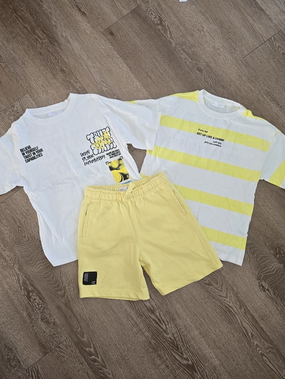 Zara Kids Light Yellow Knit Shorts And Graphic Tee Bundle